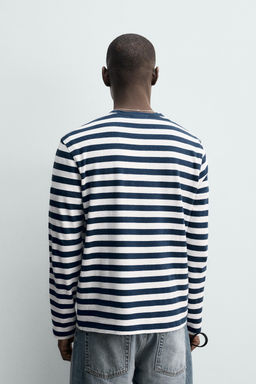 CAMISETA MANGA LARGA LINO - ALGOD?N RAYAS / Azul / Blanco - Zara фото 3
