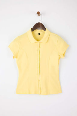 Ac?k Sar? Fitted/Vucuda Oturan Bebe Yaka Dugmeli Pamuklu Esnek Orme Bluz TWOSS26BZ00188