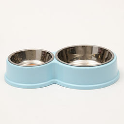 Миска металлическая двойная на пластиковом основании, 2817.35 см, голубая - Пижон фото 3