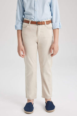 Габардиновые брюки-двойка для мальчиков с поясом - Defacto фото 4