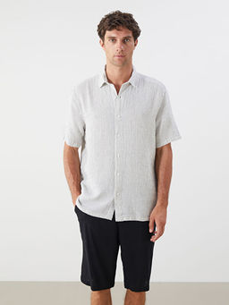 Regular Fit K?sa Kollu ?izgili M?slin Erkek G?mlek