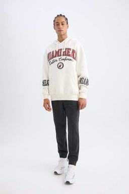 Мужской толстый свитшот оверсайз с капюшоном и принтом DeFactoFit NBA Miami Heat  фото 2