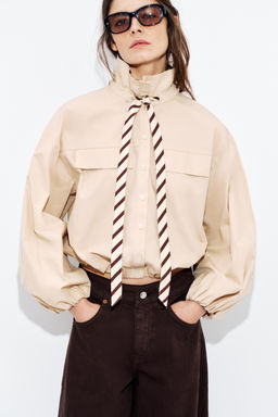 CAMISA POPEL?N CUELLO CONTRASTE / Camel claro - Zara фото 12