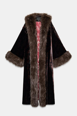 VELVET PRINTED FAUX FUR COAT - Zara фото 6
