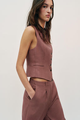 CHALECO CON LINO SET / MARSALA - Zara фото 4