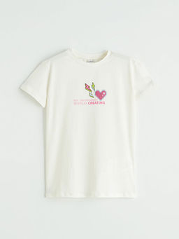 Bisiklet Yaka Bask?l? K?z ?ocuk Ti??rt 2li