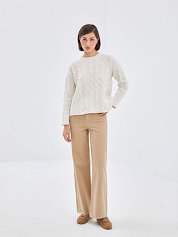 Bisiklet Yaka Kendinden Desenli Oversize Kad?n Triko Kazak