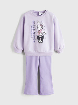 Hello Kitty Bask?l? K?z ?ocuk Sweatshirt ve Tayt Pantolon 2li