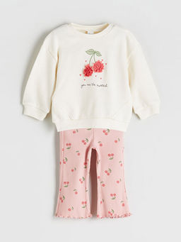 Kiraz Detayl? Yumu?ak Dokulu K?z Bebek Sweatshirt ve Tayt