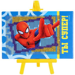 Алмазная мозаика с частичным заполнением для детей «Человек-паук», 16 х 10,5 см