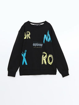 Bisiklet Yaka Bask?l? Erkek ?ocuk Sweatshirt
