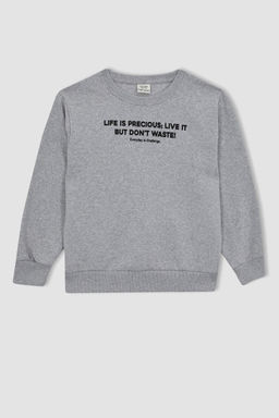 Плотный свитшот для мальчиков с круглым вырезом - Defacto фото 7