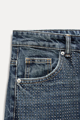 RELAXED MID-WAIST RHINESTONE JEANS - Zara фото 8