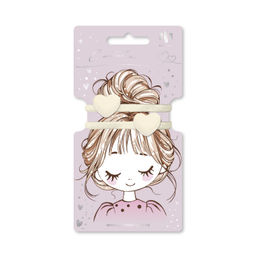 Набор резинок для волос арт. 71848 / 10 СЕРДЕЧКИ (в наборе: 2шт., б/р, вулканизированная резина, полиэстер, полиметилметакрилат, цвет: молочный, подложка из мелованного картона + ПЭТ-пакет с европодвесом)