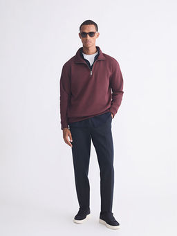 Fermuarl? Dik Yaka Erkek Kal?n Sweatshirt