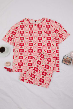 Pembe-Cok Renkli %100 Pamuk Kalp ve Meyve Bask?l? Orme Pijama Tak?m? THMSS26PT00048 - Trendyolmilla фото 5