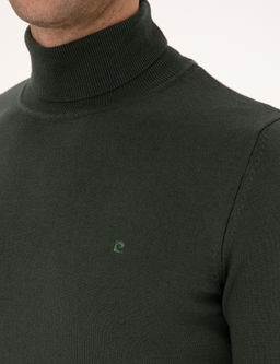 Koyu Haki Slim Fit Bal_k__ Yaka Basic Triko Kazak
