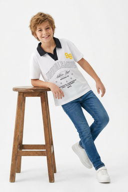 Beyaz Erkek Cocuk %100 Pamuk Slogan Bask?l? Polo Yaka K?sa Kol Orme T-Shirt TKDSS25TS00080 - Trendyolmilla фото 7