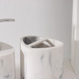 Аксессуары для ванной Мрамор, 3 предмета, мыльница, дозатор 230 мл, стакан, белые - Simaland фото 3