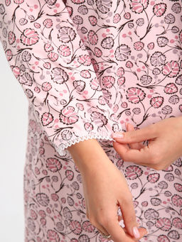 М37 Сорочка теплая футер (листья на розовом новый)