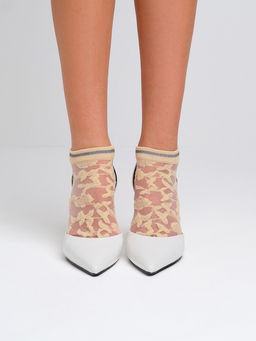 Цена за 2 шт. Носки стеклянные женские Цветочки, набор 2 пары, размер 35-37 (22-25 см), цвет белый, бежевый