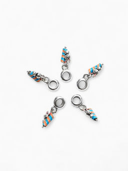 Цена за 5 шт. Шарм подвеска «Заяц» с мороженым, сине-оранжевый в серебре