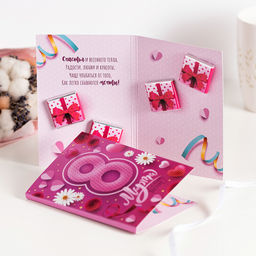 Открытка 4 шоколадки 8 марта, с днем весны (ярко-розовая) - 8 чудо фото 3