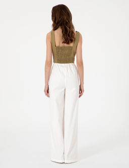 Beyaz Y_ksek Bel Loose Fit Pantolon