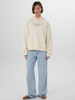 Худи женское бежевое с надписью The world is bloom - Mark formelle фото 3