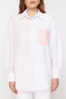 TRENDYOLMILLA Mavi Renk Bloklu Oversize Genis Kal?p Dokuma Gomlek TWOSS24GO00136  фото 4