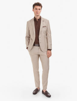 A__k Kahverengi Extra Slim Fit Keten Kar___ml_ Tak_m Elbise