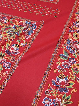 Поплин Барановский платок КУПАВА с узорным купоном, цв.алый, ш.1.5м, хл-100%, раппорт 1.0м