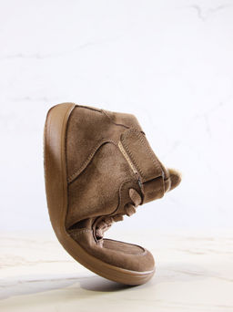 Кеды босоногие женские демисезонные 211.NATAbr.Серо-коричневая замша/Байка