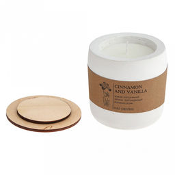 Свеча "Экзотика" д9,3см, h10см, ароматизированная "Корица и Ваниль", парафин, в гипсовом стакане с деревянной крышкой (Россия)