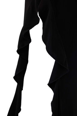 Siyah Bodycone S?f?r Kol Y?rtmacl? F?rf?r Detayl? Esnek Kal?n Sandy Maxi Kalem Elbise TWOSS24EL00688