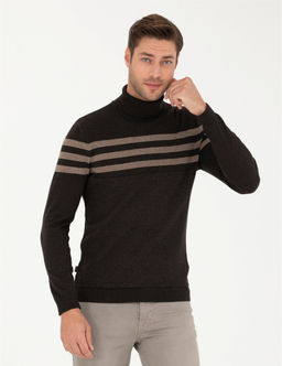 Kahverengi Slim Fit Bal_k__ Yaka Triko Kazak - Pierre cardin фото 3