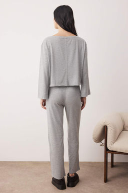 Gri Melanj Pamuklu Orme Pijama Tak?m? THMAW26PT00227 - Trendyolmilla фото 4