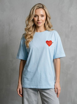 K13678 Футболка с вышивкой OVER SIZE (хлопок) ГОЛУБОЙ