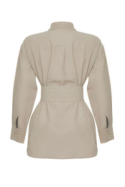 Siyah Kemer Detayl? Oversize Genis Kal?p Dokuma Gomlek TWOAW25GO00025