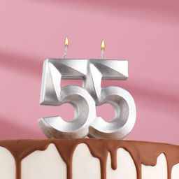 Цена за 2 шт. Свеча в торт юбилейная «Грань», цифра 55, серебро