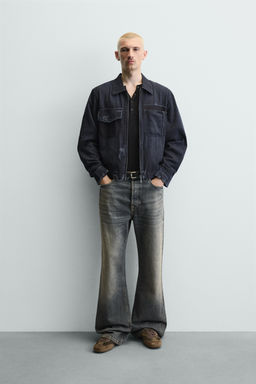 CAZADORA CROPPED FIT EFECTO ROTOS / Azul