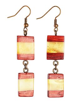 Удлинённые серьги из натурального янтаря и древесины падука Индонезия