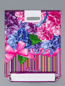 Цена за 25 шт. Пакет подарочный Гортензия, полиэтиленовый с вырубной ручкой 38?47 см, 60 мкм