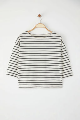 TRENDYOLMILLA Antrasit Cizgili Relaxed/Rahat Kal?p Truvakar Kol Orme T-Shirt TWOSS25TS00115 фото 6