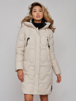 Пальто утепленное молодежное зимнее женское бежевого цвета 589899B - RoccaManer фото 9