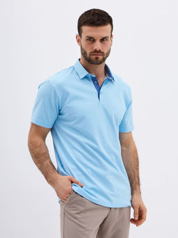 Джемпер мужской с воротником поло короткий рукав GREG G144-PO1246T-SAS201 (голубой)  фото 4