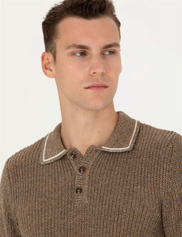 Kahverengi Slim Fit D__meli Polo Yaka Triko Kazak - Pierre cardin фото 2