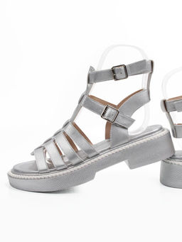 08-PEQ209-3 GREY/SILVER Босоножки женские (натуральная кожа)