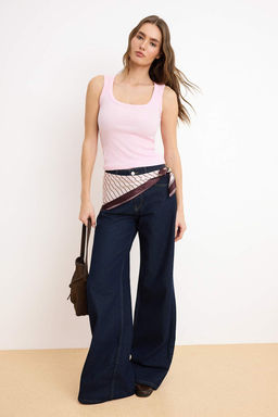 Ac?k Pembe Regular Havuz Yaka Kal?n Ask?l? Kolsuz Fitilli Esnek Orme Atlet TWOSS26AL00028 - Trendyolmilla фото 2