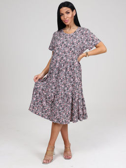 879 ПЛАТЬЕ ЖЕНСКОЕ (Серый (цветы))